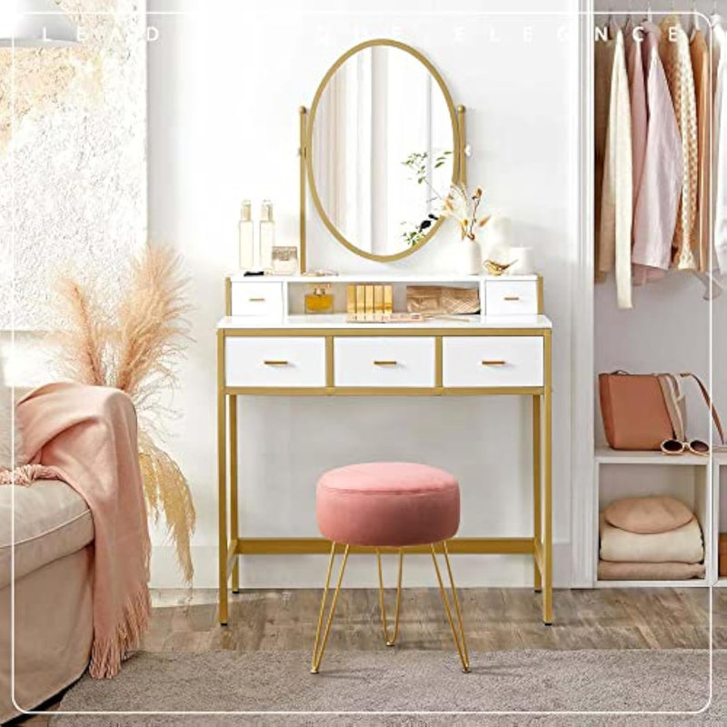 Vanity Stool Pink Vanity Stools For Makeup Room Round Ottoman Foot Stool Velvet Footrest Vanity Chair For Bathroom Vanity Bedroom Living Room
